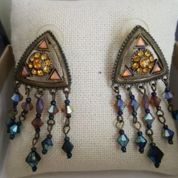 Necklace Earring Set Bronze Egyptian Style Gold  Swarovski Crystal Embellished - Picture 3 of 7